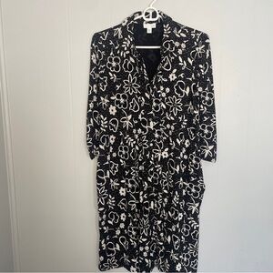 J. Jill Women’s Black White Floral XS Dress Casual Ponte Stretch 3/4 Sleeve